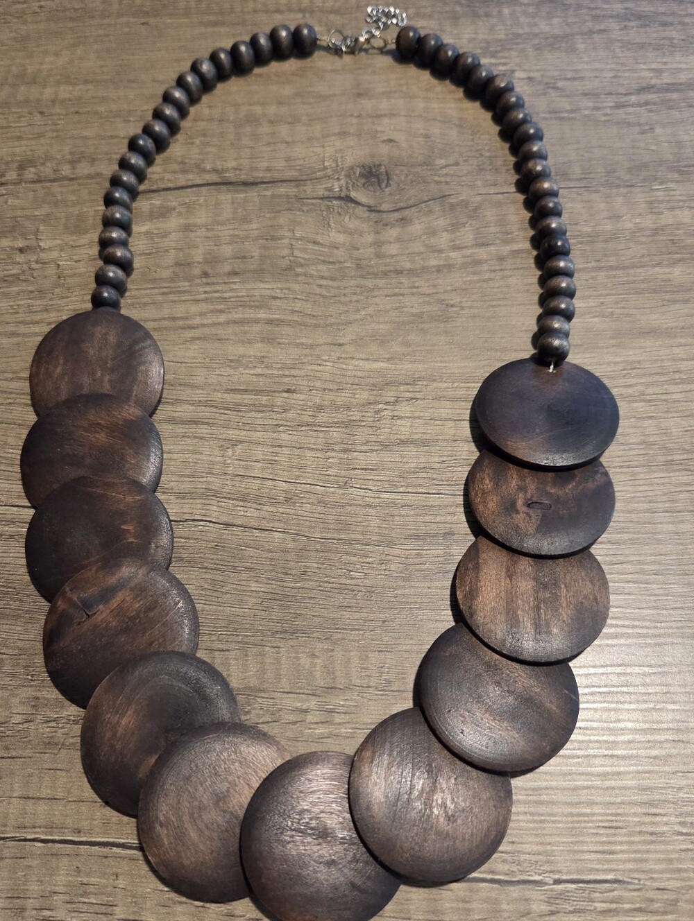 Chunky Wooden Disc Bead Statement Necklace Boho Tribal Style